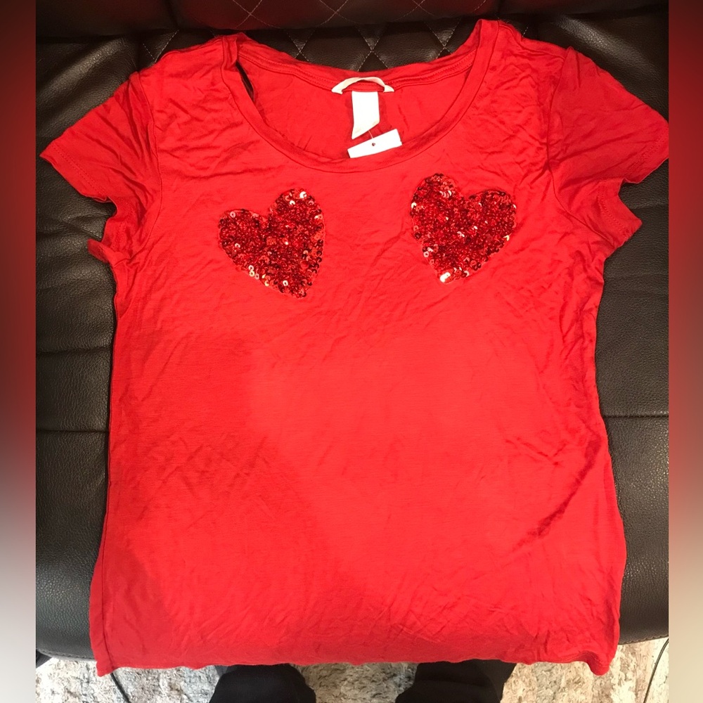 H&M Red Sequin Heart T-Shirt